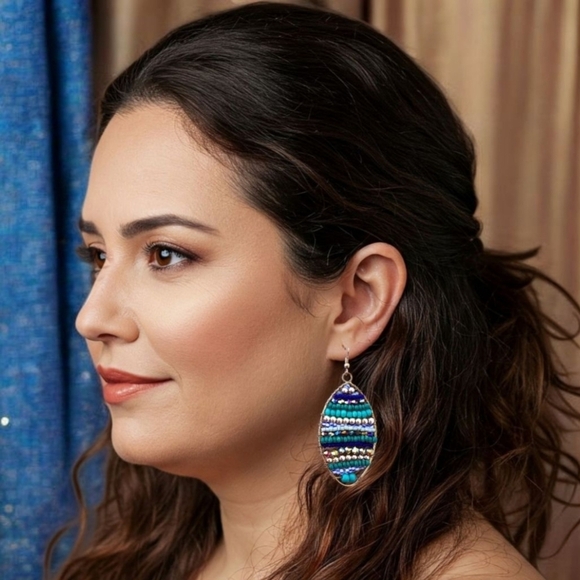 Indian Boho Chic Artisan Coastal Squash Tail Earrings Colorful Beaded Trendy - Picture 3 of 12